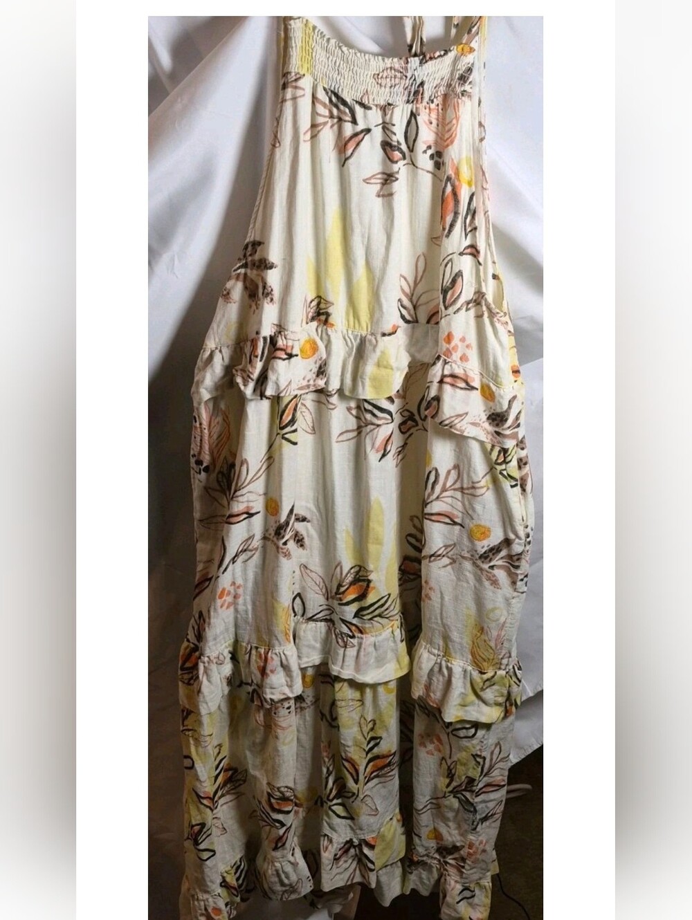 Free People Cream Floral Tiered Maxi Skirt with Yellow & Pink Accents